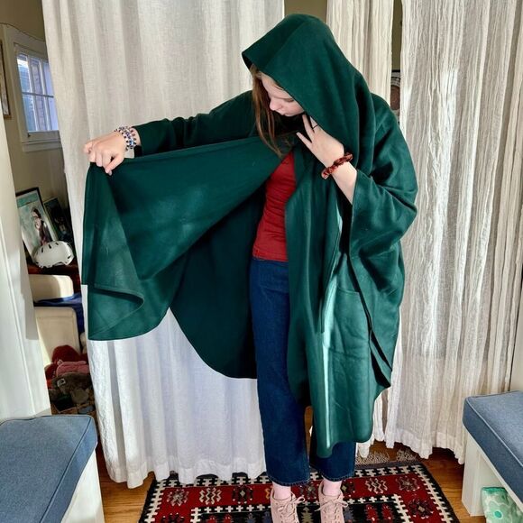 Vintage Eric Lewis Green Wool & Cashmere Hooded Irish Cape Cloak Poncho - Picture 7 of 9